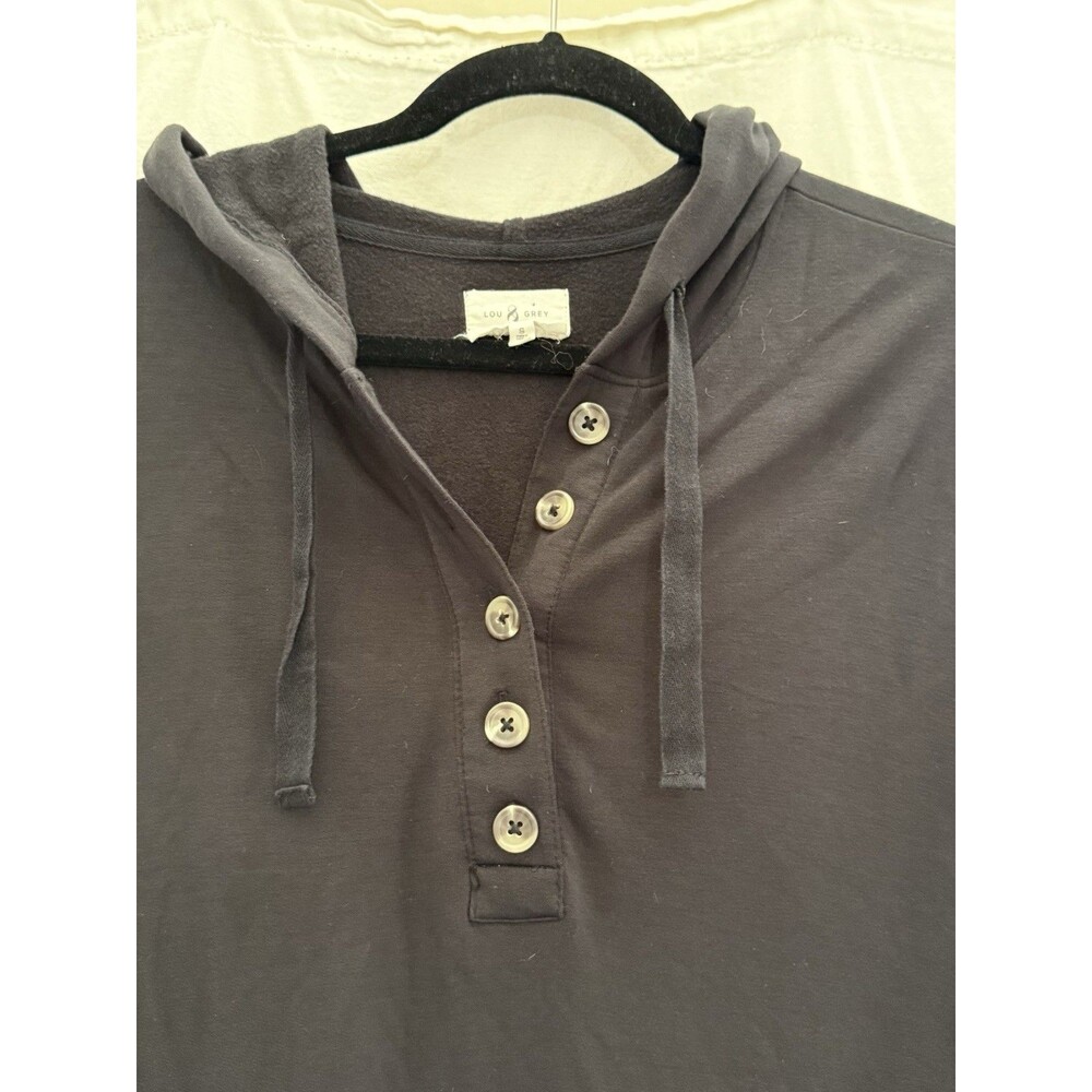 EUC Lou & Grey Hooded Henley Sweatshirt Dress S Black Cozy Athleisure Fall - Picture 3 of 16